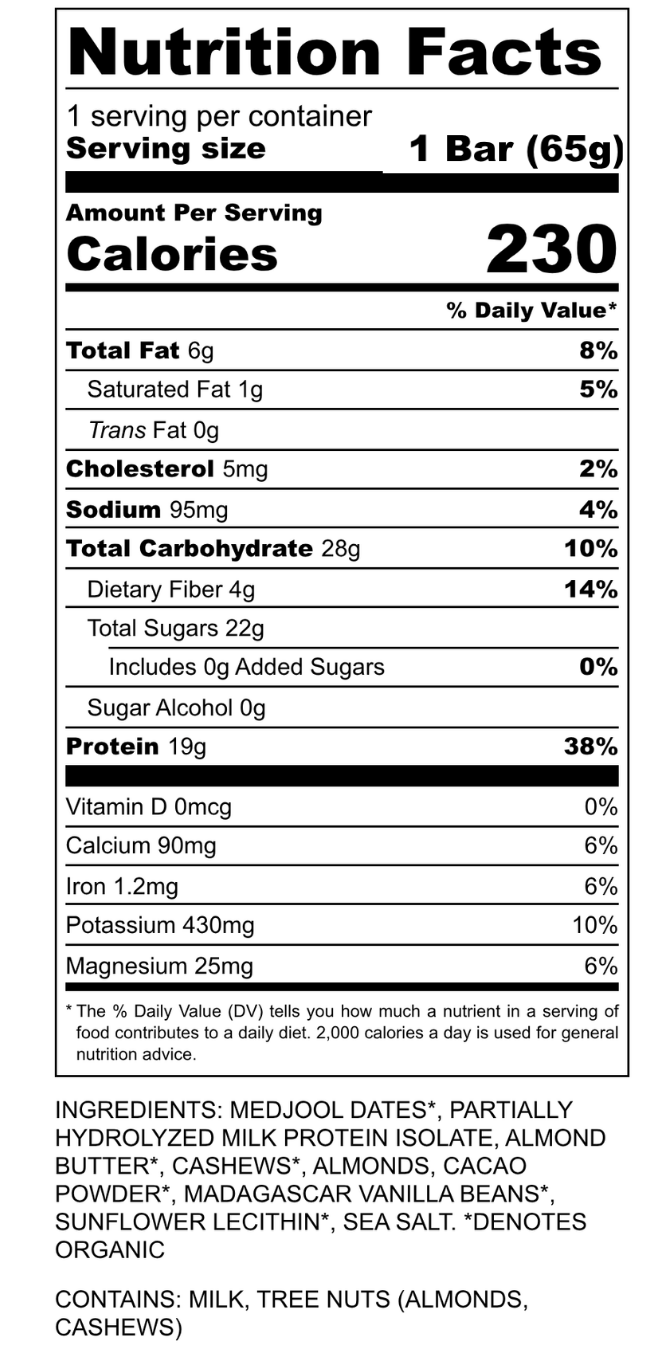 Nutritional Information for Vanilla Fuel Bliss Protein Bars